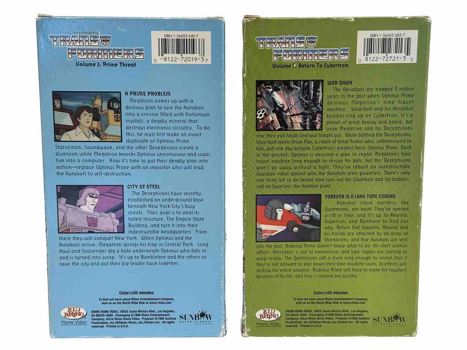 TRANSFORMERS TV CARTOON KIDS VHS VOLUME 1 PRIME THREAT Vol 5 Return To Cybertron - Image 2 of 4