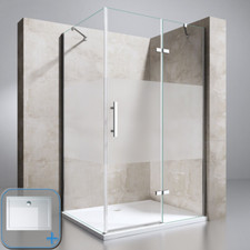 Bathroom Shower Enclosure Hinged Door Frosted Rectangle  Safety Glass & Tray 6mm