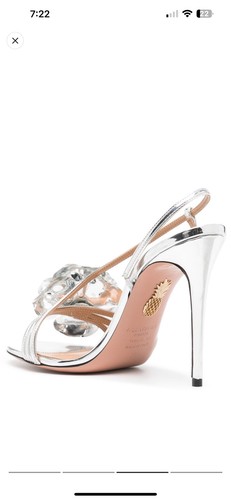 Aquazzura Paris Rose Sandal 105 in Silver Sz 37 NEW - Picture 4 of 10