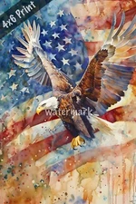 Watercolor depiction of an eagle wrapping its wings watercolor Art 4x6 Print
