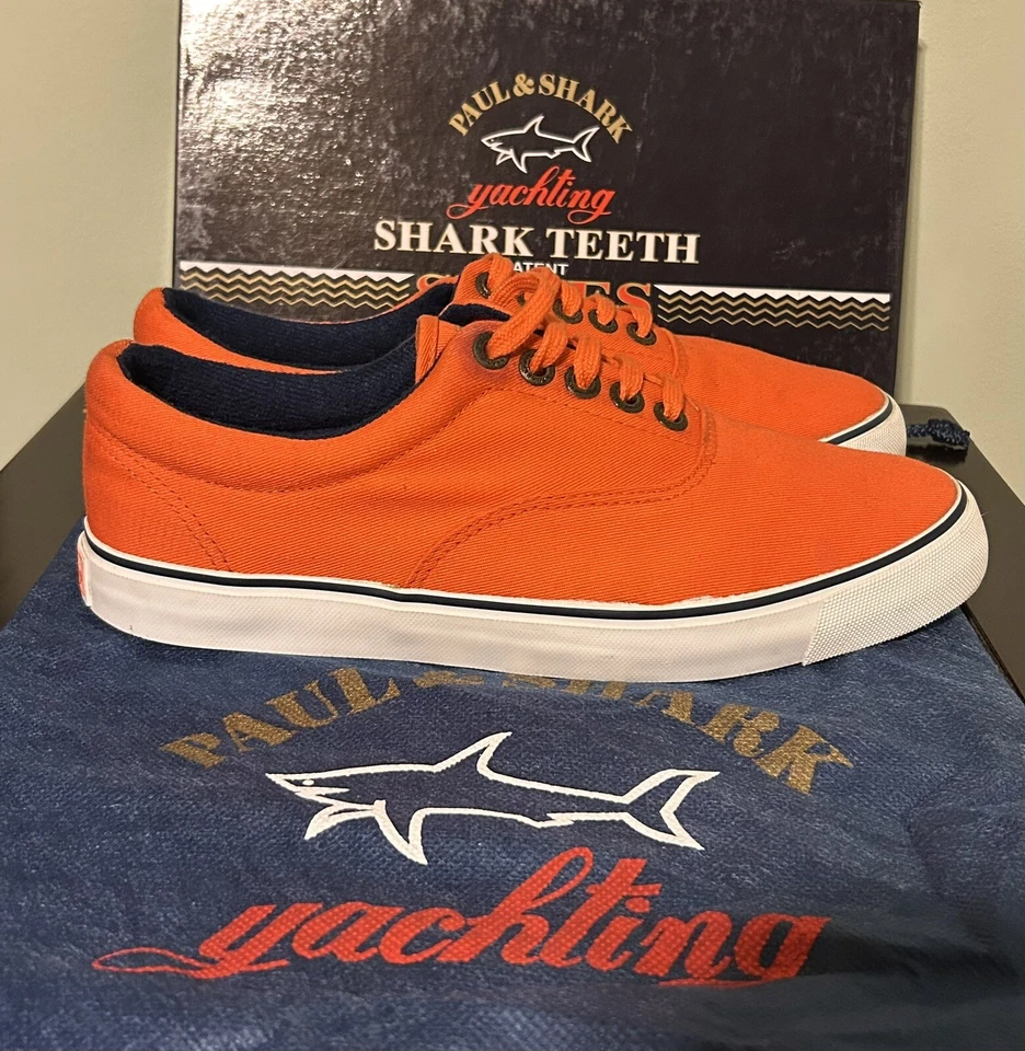 Paul & Shark Yachting Raro Dientes de Tiburón Naranja Lona Barco Zapatos 42 EE. UU. 9 Foto 4 de 4