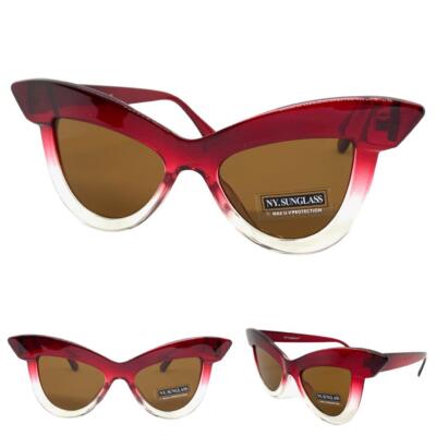 Oversized Exaggerated Retro Cat Eye Style SUN GLASSES Funky Red Frame Brown Lens