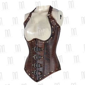 Faux Leather Underbust Corset top lingerie for women renaissance Neck bustier
