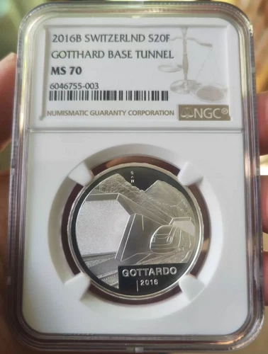 NGC MS70 Swiss Switzerland 2016 Gotthard Base Tunnel Silver Coin S20F
