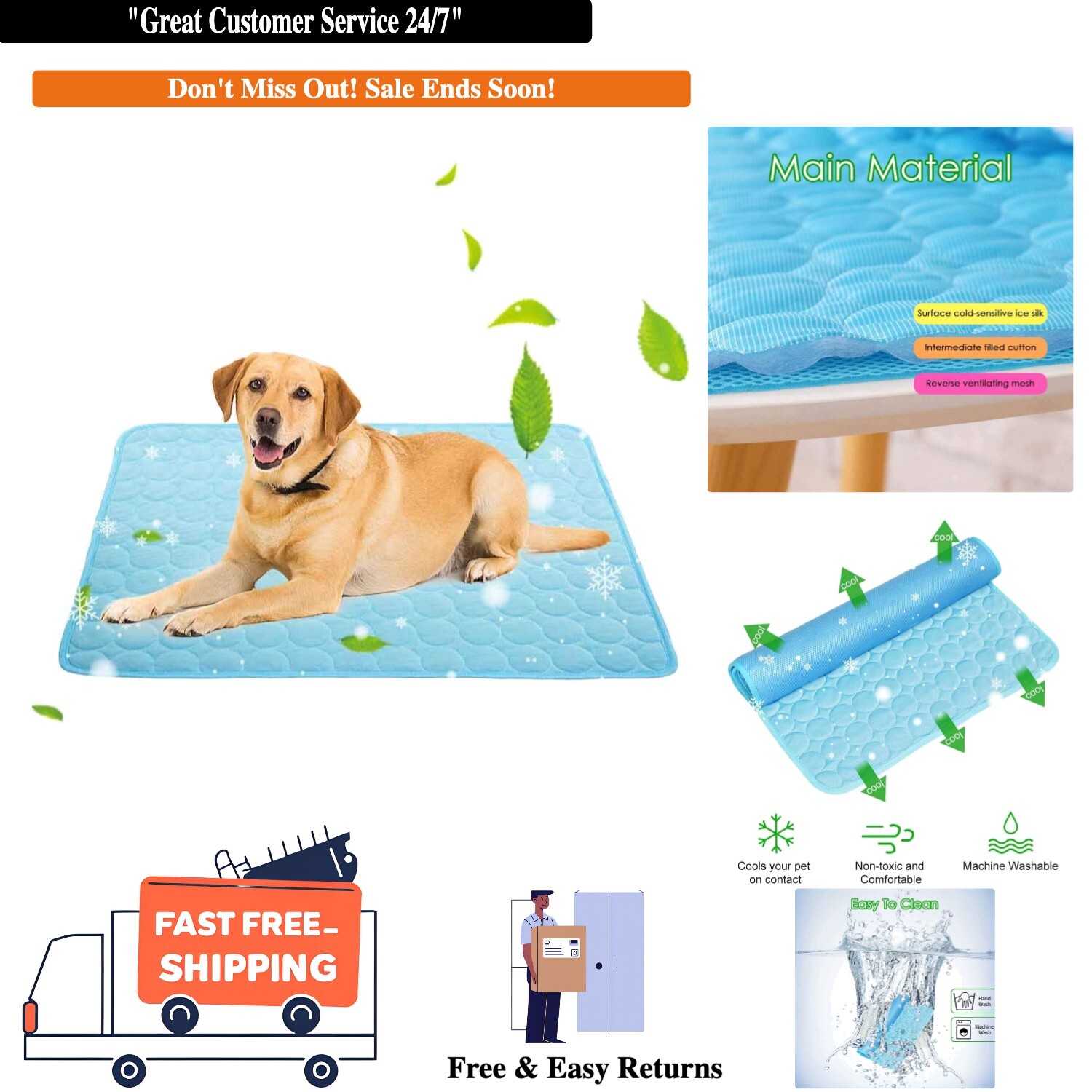 Portable Ice Silk Cooling Mat for Large Dogs/Cats - 40x28, Easy Clean & Travel-image