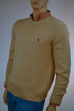 Ralph Lauren High-Twist Camel Crewneck Cotton Sweater/Burgundy Pony-NWT