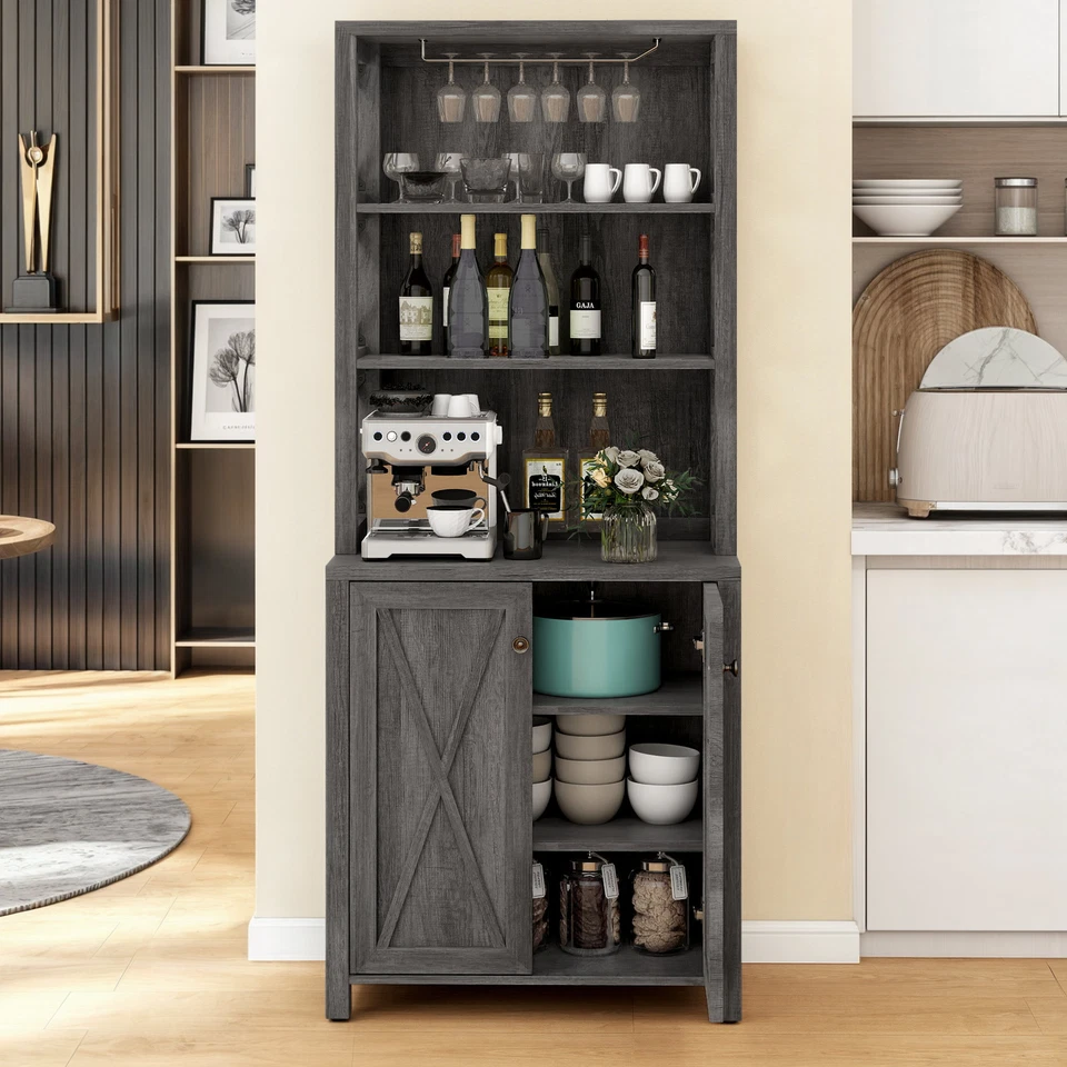 6-уровневый кухонный кладовой фермерский шкаф для хранения вина кофейный бар регулируемая полка - Изображение 2 из 4