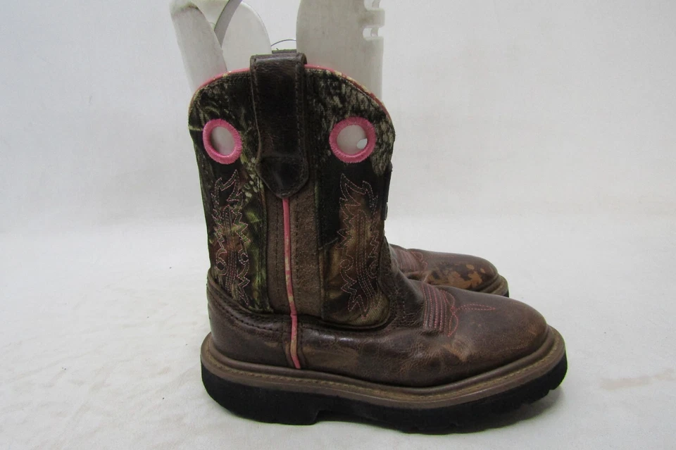 John Deere Youth Size 11 M Brown Leather Buckaroo Camo Cowboy Western Boots - Image 3 of 4