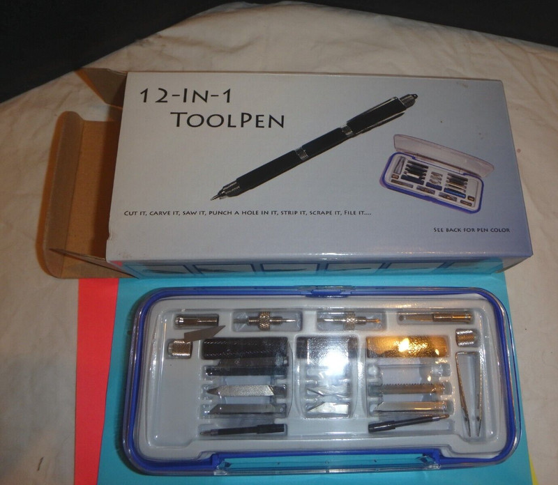 12 N 1 Toolpen, Blade, Screwdriver, Carving Blades Clippers, NIB b2