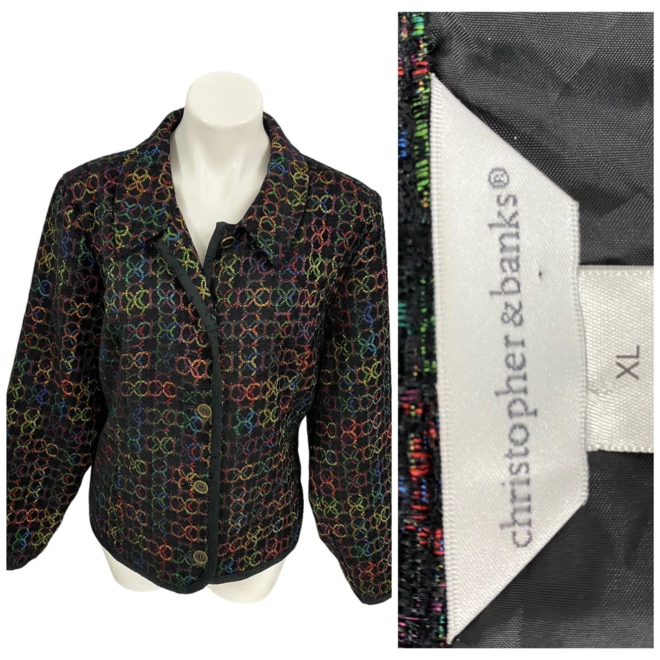 Blazer Christopher & Banks Mujer XL Geo Anillo Suave Tapiz Trabajo Oficina Informal Foto 2 de 4