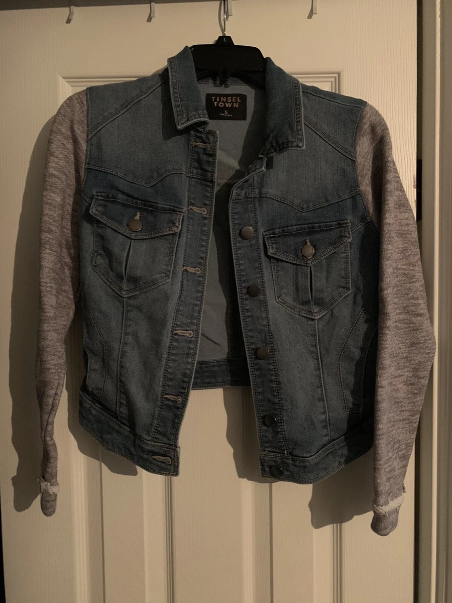 Denim jacket with top jersey sleeves womens