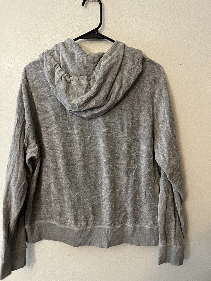 Calvin Klein Women's Rhinestone Logo Velour Hoodie Size XL Gray - Image 2 of 4