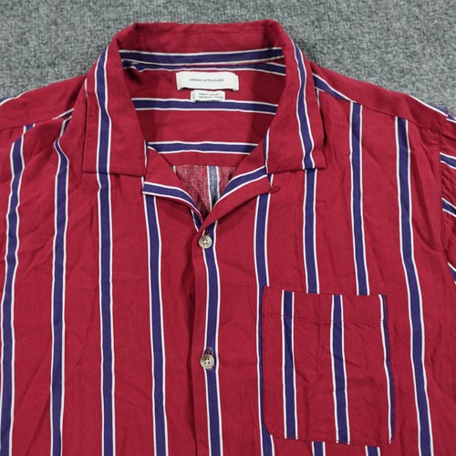 Urban Outfitters Shirt Mens L Red Rayon Loop Collar Camp Bowling Retro 12888 - Picture 2 of 9