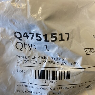 Uponor Q4751517 EP Reducing Tee 1-1/2 x 1 x 3/4  ProPEX  End Style Wirsbo PEX