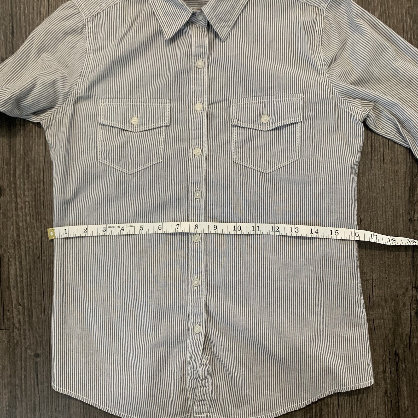 Active Basic  Women’s Gray White Stripes Top Butt… - image 8