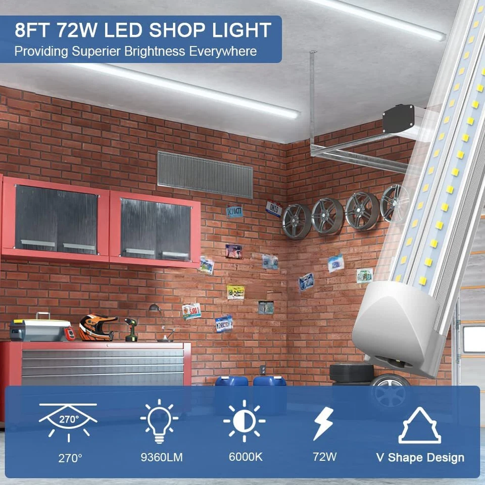 25Pcs T8 8FT LED Tube Lights 72W 6000K Garage 8' LED Shop Light Ceiling Fixtures - Image 4 of 4