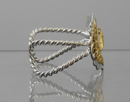Nuevo brazalete cónico enchapado en oro oxidado en plata barril caballo jinete Y2 - Imagen 3 de 9
