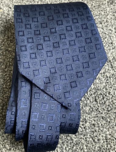 Mens Marks And Spencer Navy Blue 100% Silk Geoemtric Smart Vintage Tie 3.5" Wide - Picture 1 of 2