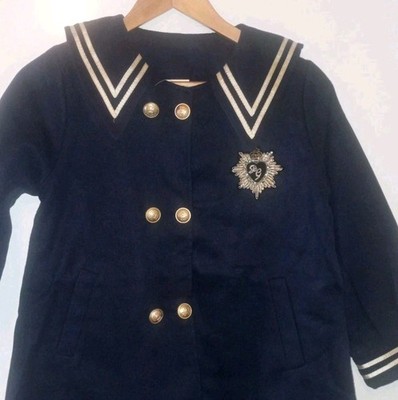 Elegant Mädchen 140 Neu  Doppelmantel gefüttert Marineblau Matrosenkragen 