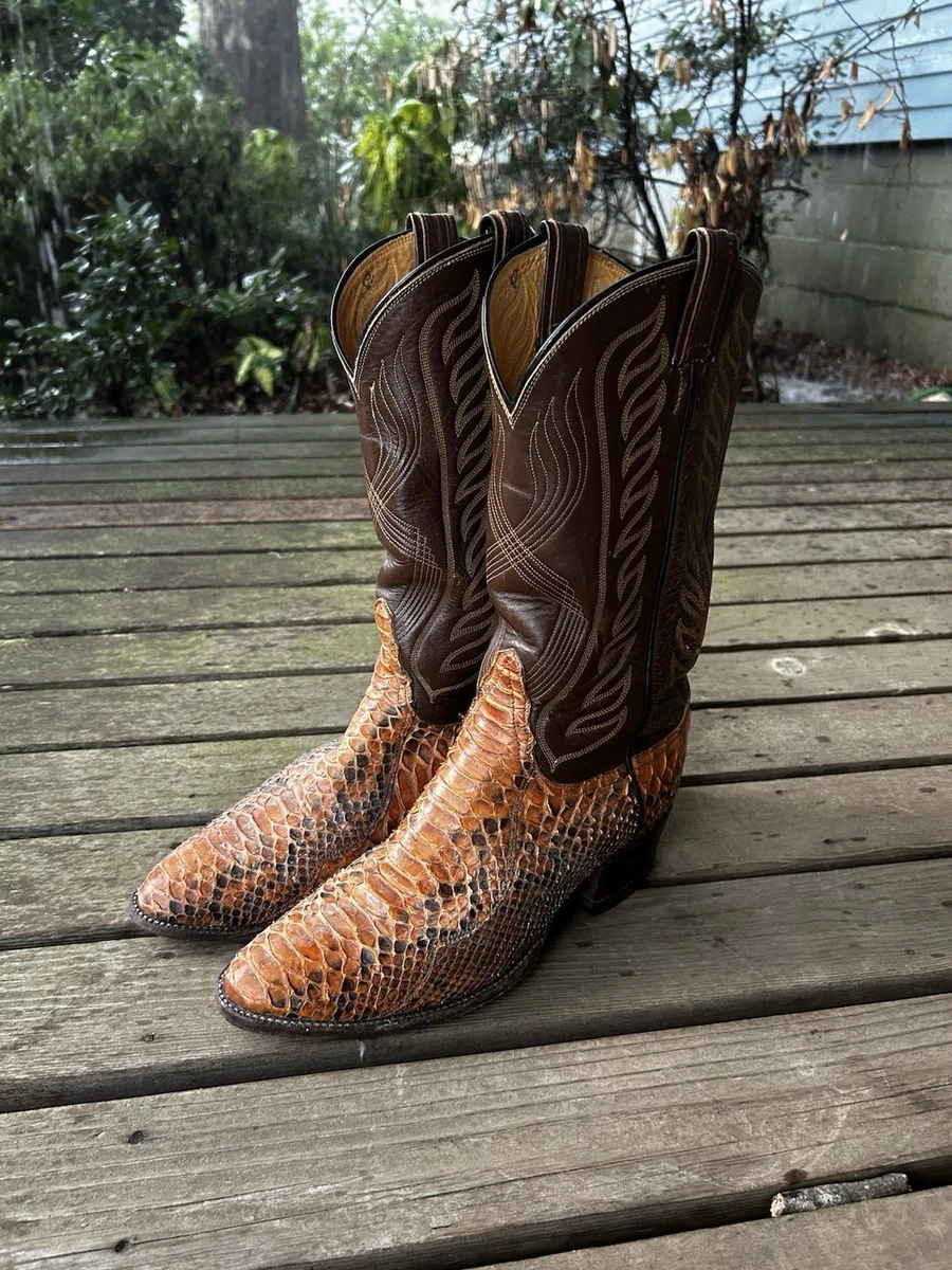 Vintage Tony Lama Texas Western Cowboy Boots Brown Leather Orange Stitching 7D Orange Western Tony Lama Boots for Men for Sale | Shop New  main image 4