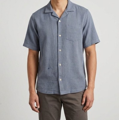 Corridor Men's Blue Textured Collared Short Sleeve Antigua Button-Up Size L