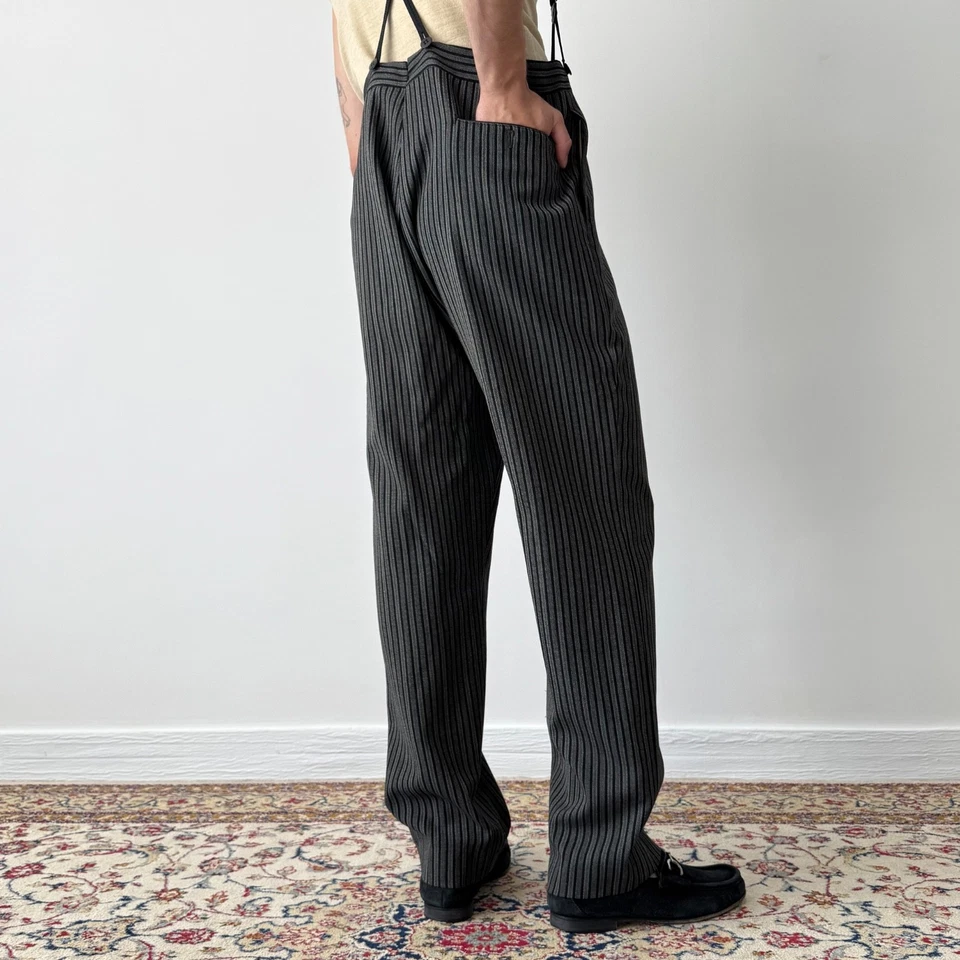 1950s Men's Vintage British ‘Moss Bros’ Morning Striped Suspender Trousers - Image 2 of 4