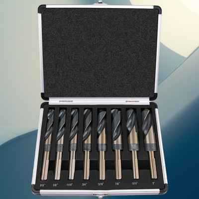 8pc HSS Cobalt Silver & Deming Drill Bits Set, Large Size 9/16'' to 1'', Reduced 1