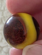 Stunning Akro Yellow Red Corkscrew .62" Translucent Marble Loaded w/ Aventurine