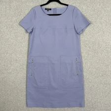 Lafayette 148 Short Sleeve Shift Dress Blue Zip Pocket Professional Minimalist