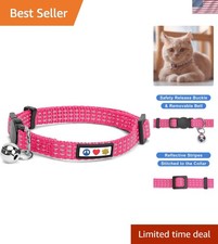 Adjustable Reflective Pink Cat Collar with Safety Buckle Fun Removable Bell