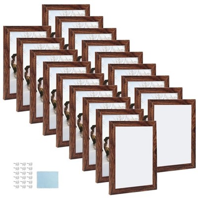 18Pcs 5x7 Distressed Brown Wood Frames, for Tabletop & Wall Family Wedding Decor