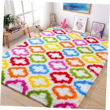 Fluffy Colorful Rug for Kids, Shaggy Soft Area Rugs for 4 x 6 Feet Rainbow