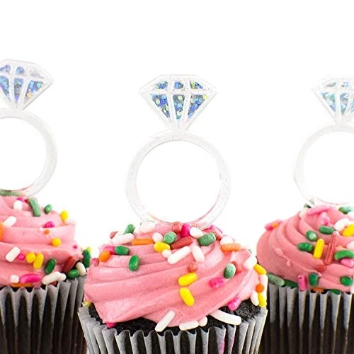 Anillo de compromiso plástico acrílico transparente brillo diseño diamante Cupcake Toppers para Foto 4 de 4
