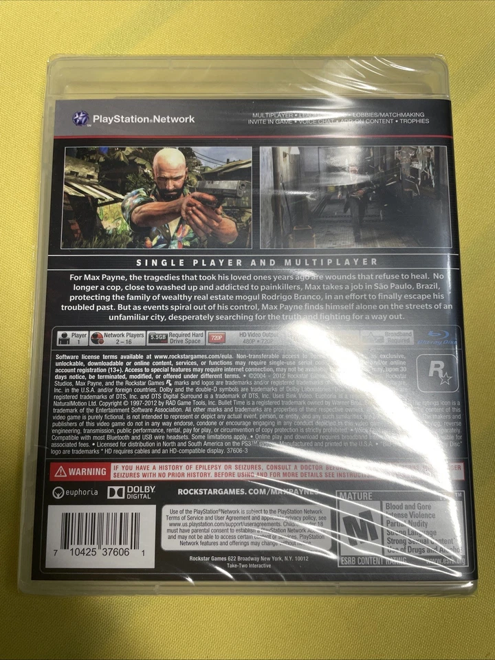 Max Payne 3 PlayStation 3 Brand New Shine Shrink Wrap VGA Quality - Image 2 of 2
