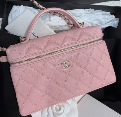 CHANEL 2025 ピンク ケース Auth BNIB Chanel 25 Pink Slim Top Handle Vanity With Chain Bag