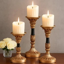 Resin Candle Holder Set of 3 - Christmas Home Pillar Candle Holder, Candles R...