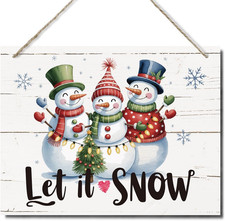 Christmas Decorations Snowman Snowflakes Let It Snow Wooden Wall Sign Gift