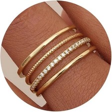 Stackable Rings for Women Non Tarnish 14K Gold Plated Dainty Cubic Zirconia Ring