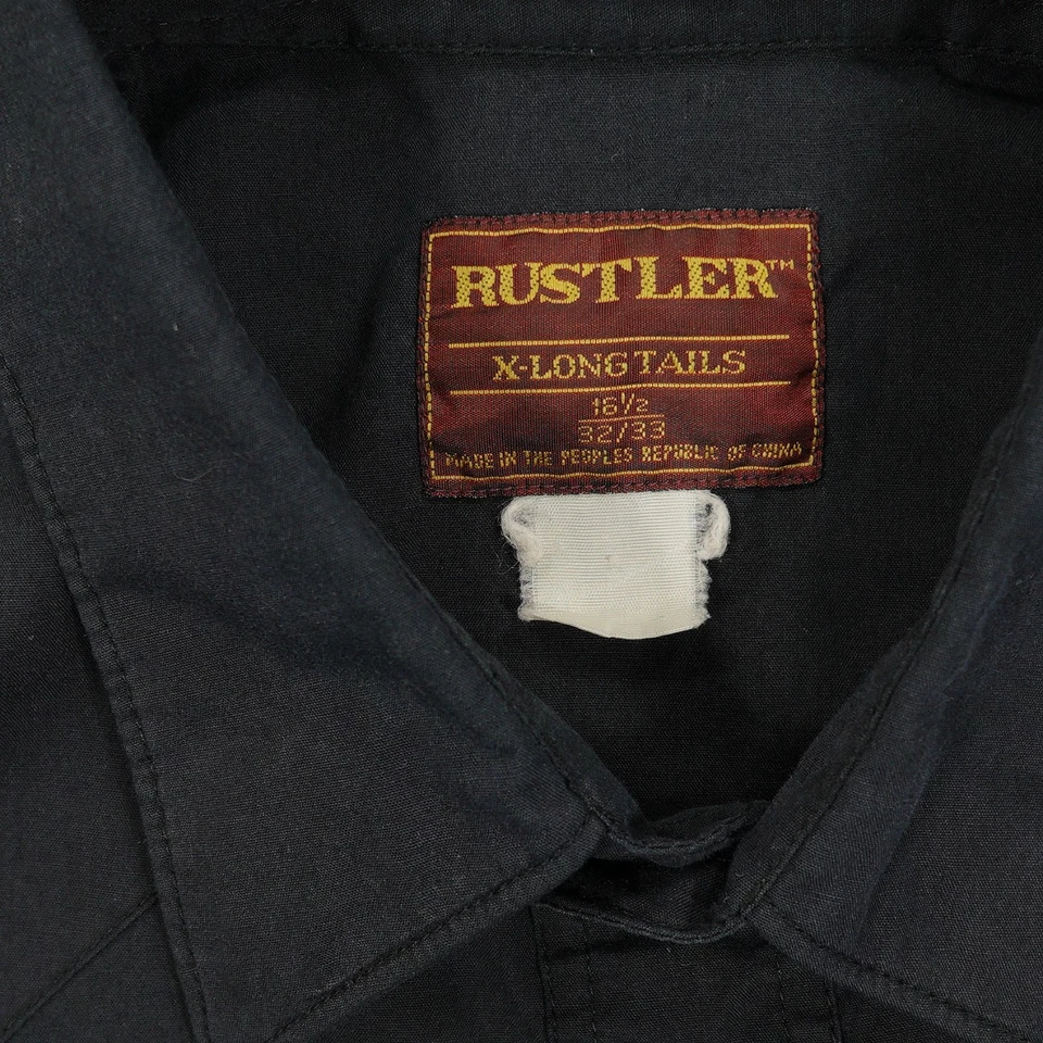 Vintage Rustler Shirt Mens Large Black Long Sleeve Pearl Snap Western Cowboy - Image 3 of 4