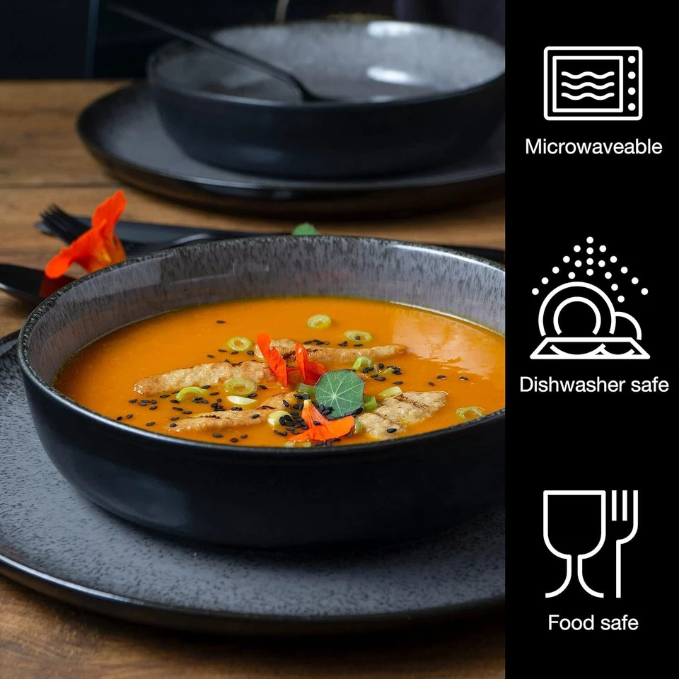 Juego de vajilla de porcelana VIDA de 12 piezas - Servicio para 4, platos de cena, plato lateral Foto 2 de 4