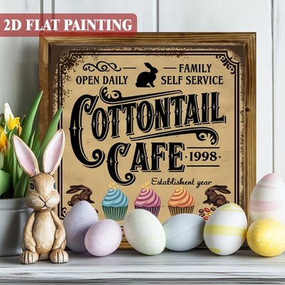 Cottontail Cafe Wooden Plaque Retro Easter Bunny Kitchen Wall Decoration Gift