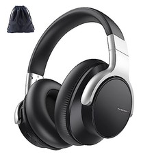 Bluetooth Headphones Noise Cancelling: Over Ear Wireless ANC Silver  Black