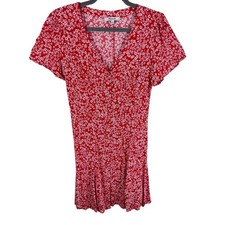 Madewell Red White Floral Daisy Short Sleeve V-Neck Button Down Mini Sun Dress 4