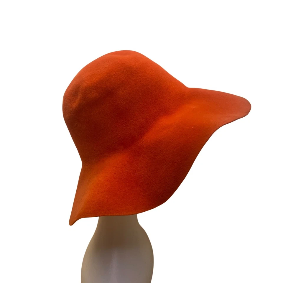 Premier Womens Orange Velour Floppy Hat Elegant Wide Brim Imported Vintage Style - Image 4 of 4