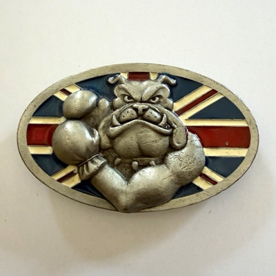 The Bulldog Buckle Co Gürtelschnalle Bulldogge Union Jack Relief B1455