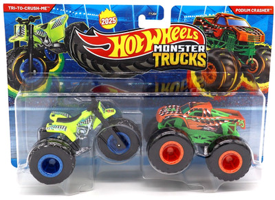 Hot Wheels Monster Trucks Tri-To-Crush-Me vs Podium Crasher Demolition Doubles
