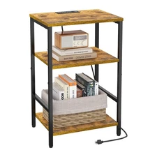 Side Table with Charging Station, End Table with USB Ports and Outlets, Night...