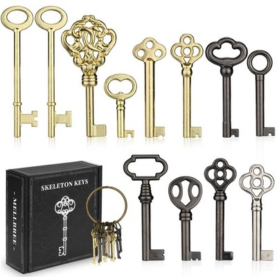 Skeleton Key Set for Old Doors Antique Furniture Universal 12Pack