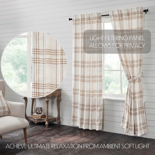 Farmhouse 84"x40" Panel Pair Tan Rod Pocket Wheat Tie Window Curtains VHC Brands - Picture 5 of 7