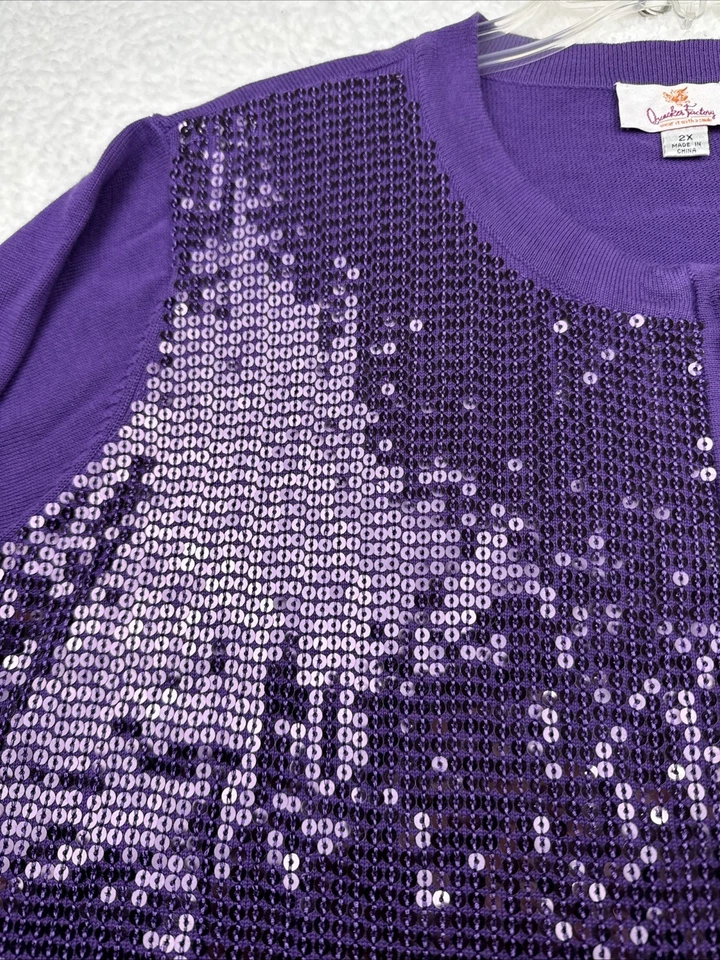 Quacker Factory Womens 2X  Purple Sequins Full Zip Stretch Knit Jacket Festival - Image 3 of 4
